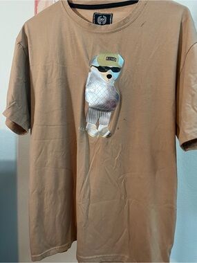 Bear Graphic Tee in Light Brown with Metallic Accent